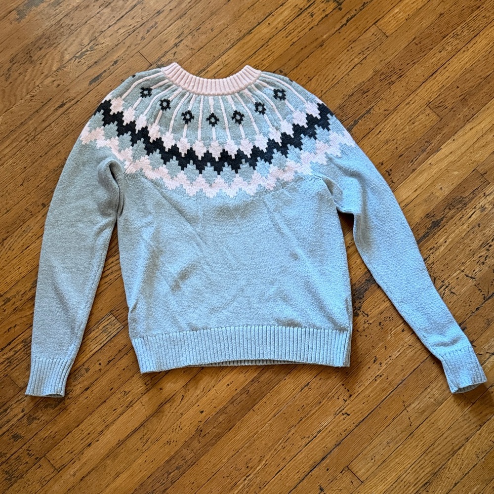 J. Crew Women's Sweater - Light Grey, Pink, and Dark Grey XS